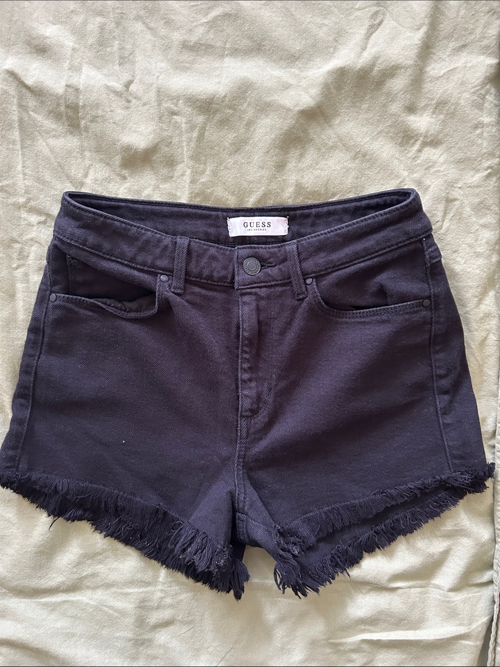 Guess Black Frayed Hem Denim Shorts